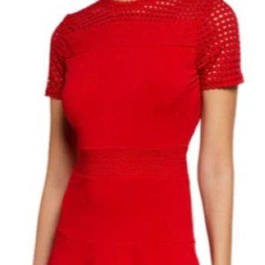 Michael Kors ️MMK Crepe Jersey And Mesh Fit and Flare Red Ruffled Dress Sz XS